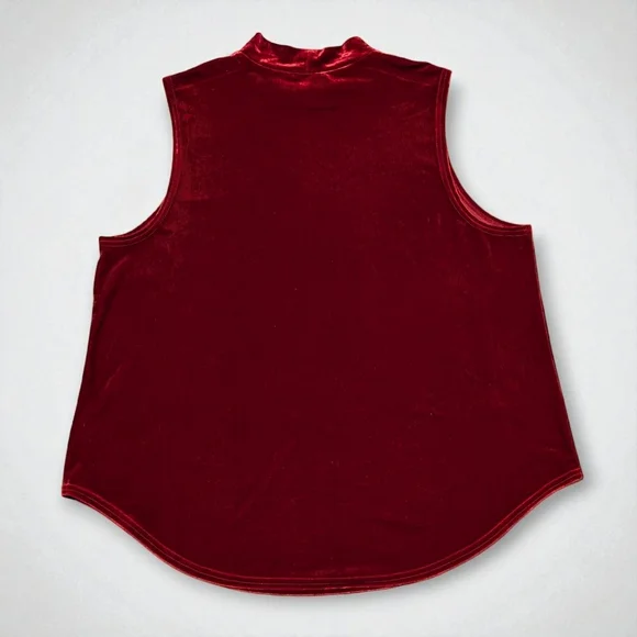 GNW Red Wine Velvet Mock Neck Top XL Sleeveless Holiday Blouse - Picture 3 of 9